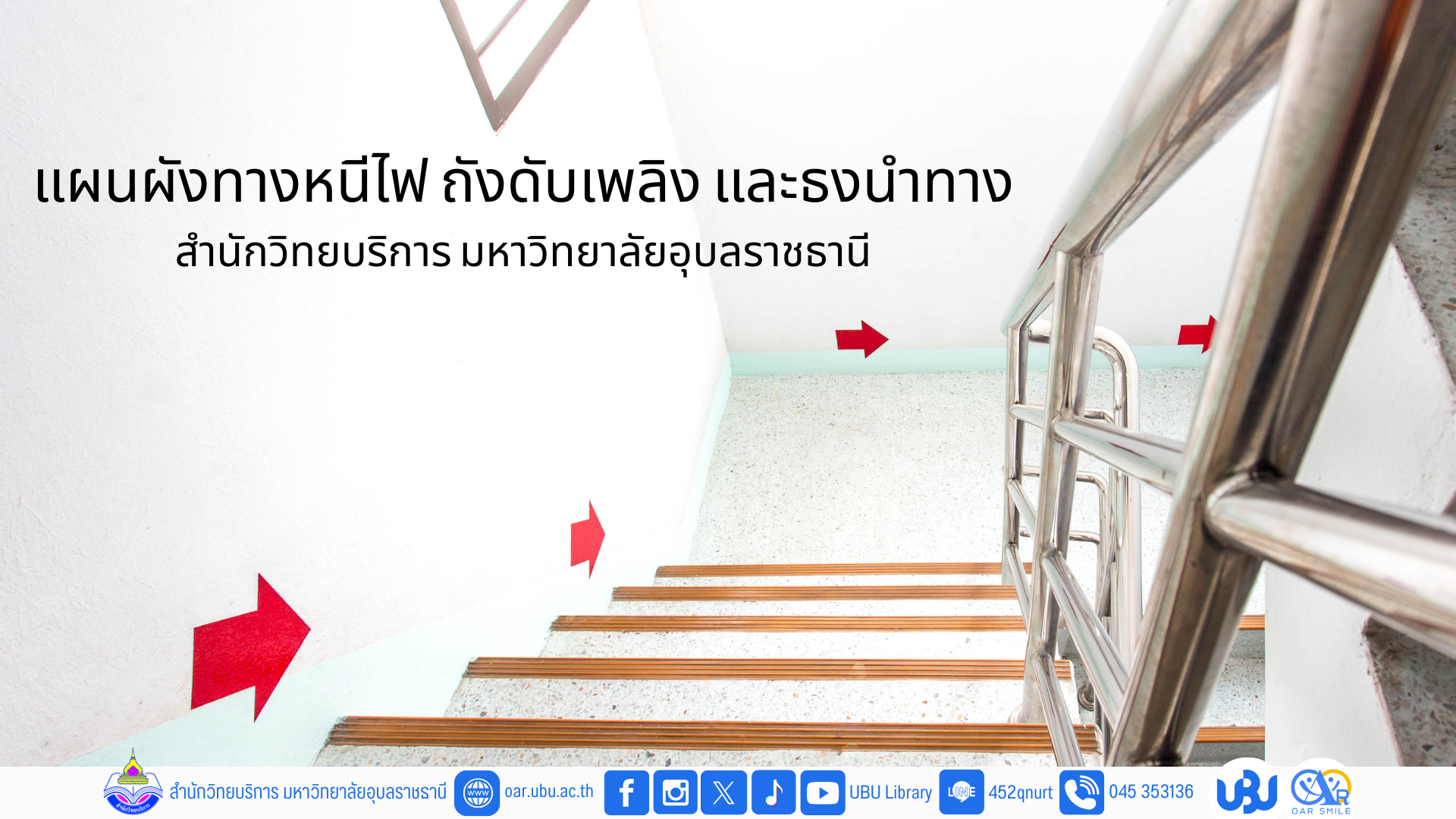 แผนผังทางหนีไฟ ถังดับเพลิง และธงนำทาง