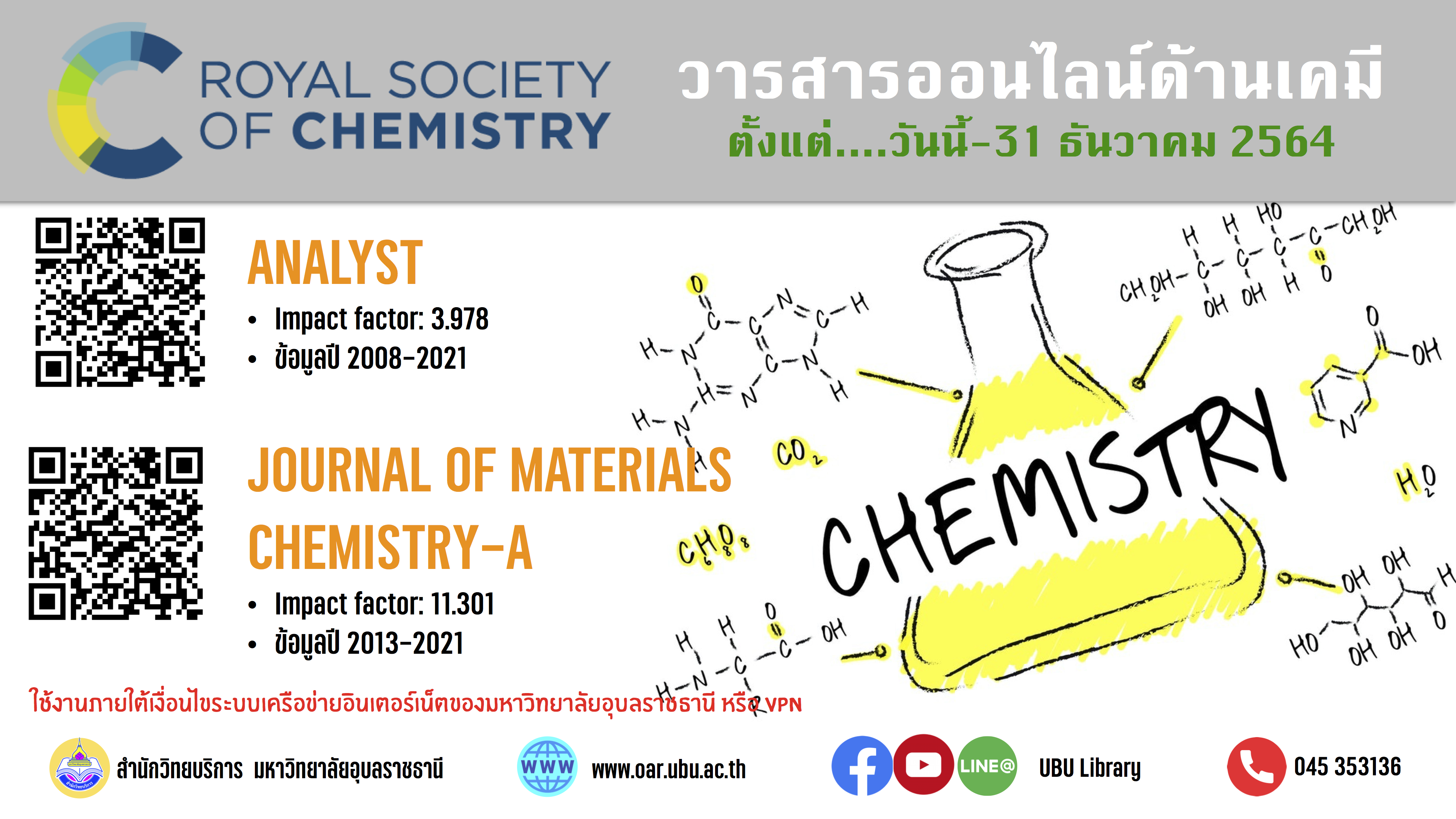 เปิดใช้...วารสารออนไลน์ด้านเคมี จาก ROYAL SOCIETY OF CHEMISTRY