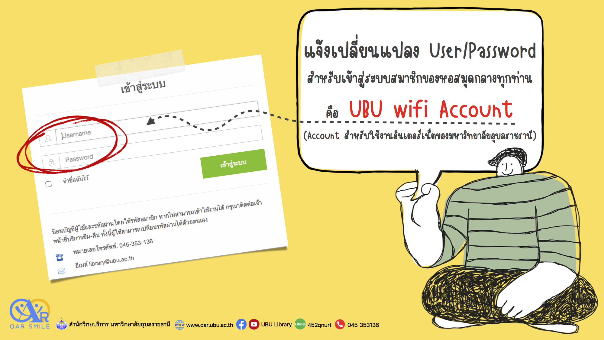 แจ้งเปลี่ยนรหัสเข้าสู่ระบบสมาชิกเป็น UBU wifi Account